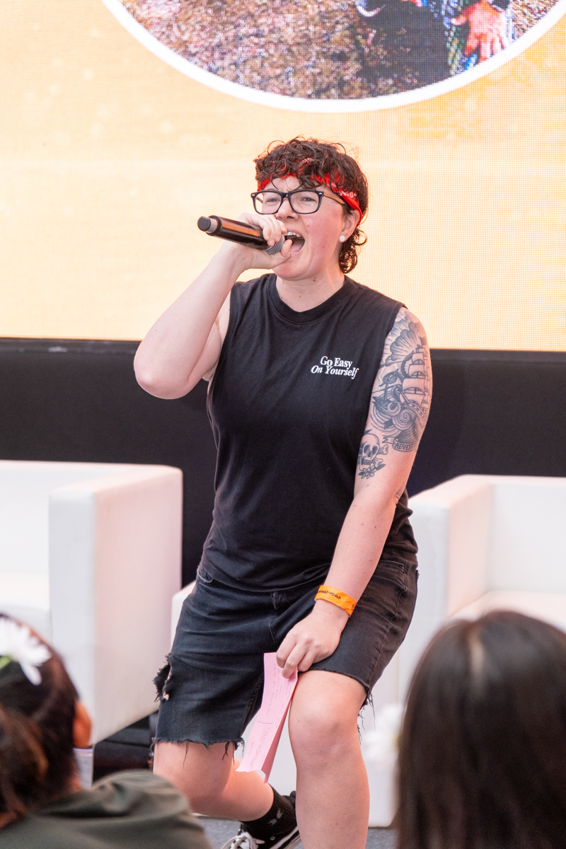 Beck Power speaking on stage