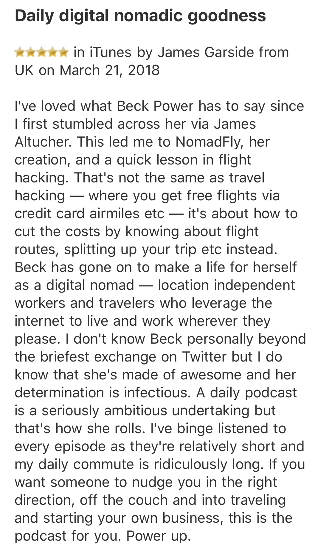 Five-star review, iTunes, March 2018